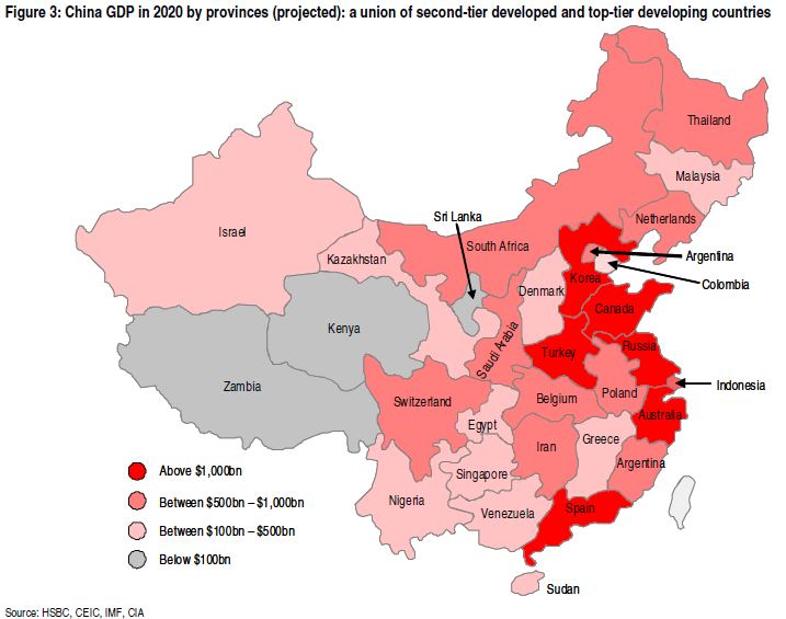 Chiński PKB w 2020 roku w rozbiciu na prowincje